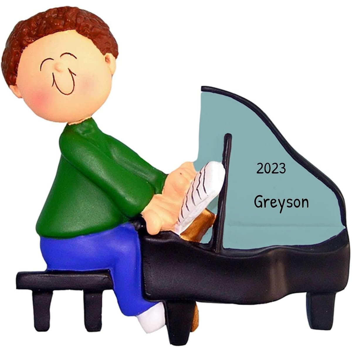 Personalized Musician Boy Playing Piano Christmas Tree Ornament 2018 - Brunette Man Pianist Performs Recital Orchestra Keyboard Hobby Profession Teacher - Free Customization by Elves (Brown Male)