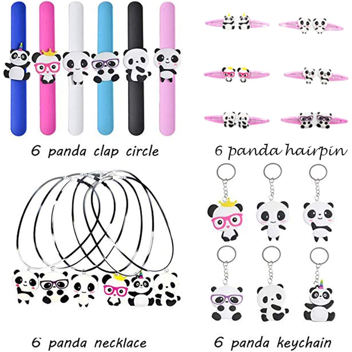 24 Pack Panda Party Favors Panda Slap Bracelets Necklace Keychain with Hairpins Panda Bear for Birthday Baby Shower