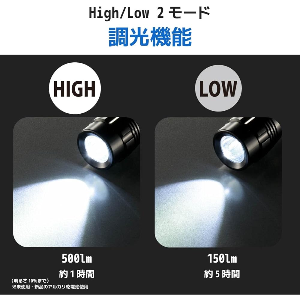 Ohm Electric Flashlight Handy Light Waterproof LED Light Sparkled Pure Beam 500 Lumens 3 AAA Batteries Type Compliant with ANSI Standards LHA-SP431-K2 08-1015 OHM Black