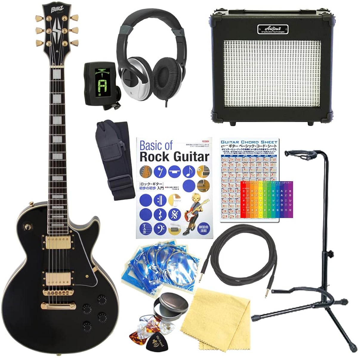 Electric Guitar Beginner Set Les Paul Custom Type 15-piece Set Blitz BLP-CST BK