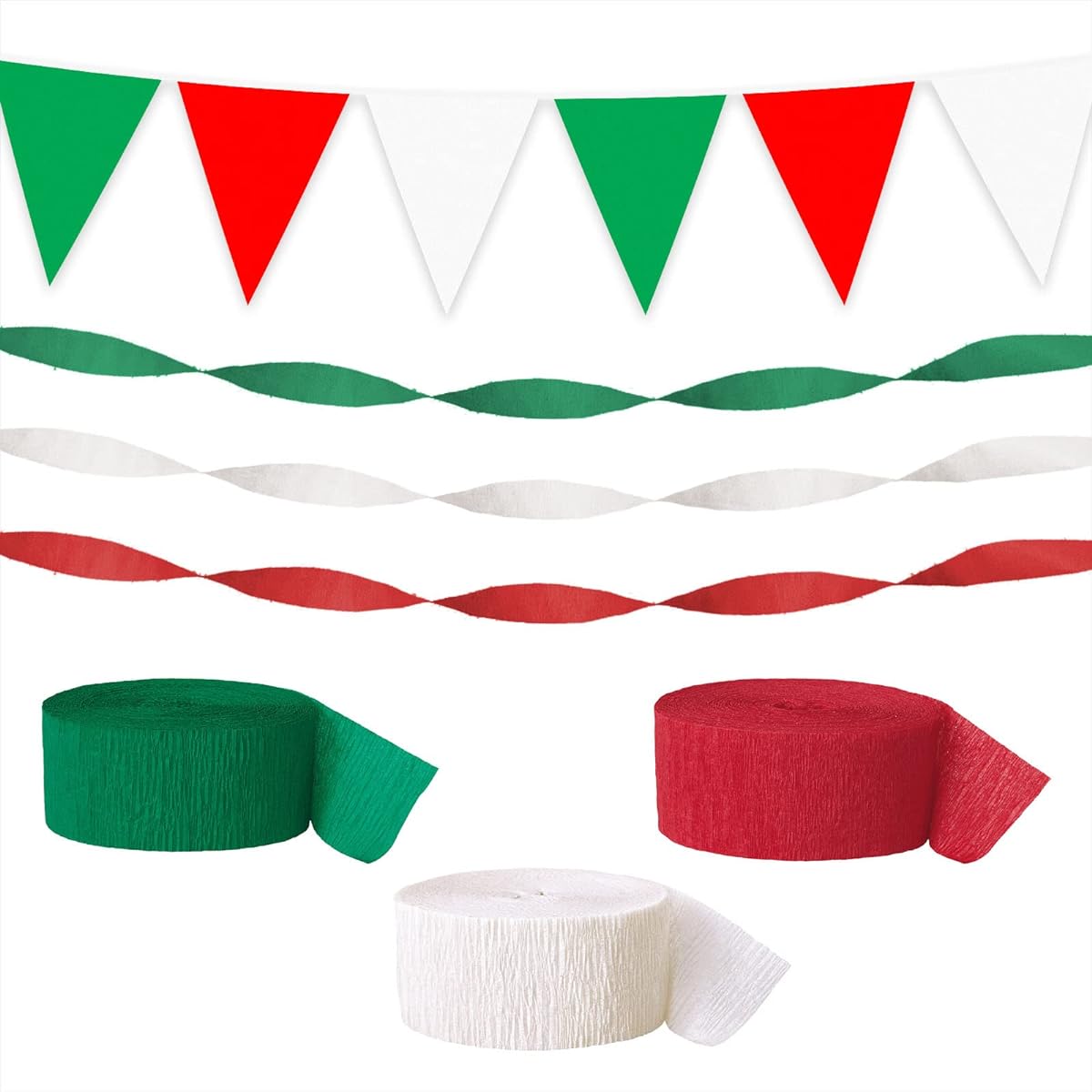 Italian Party Supplies - Italian Flag Red White Green Crepe Streamers Pennant Banner Set