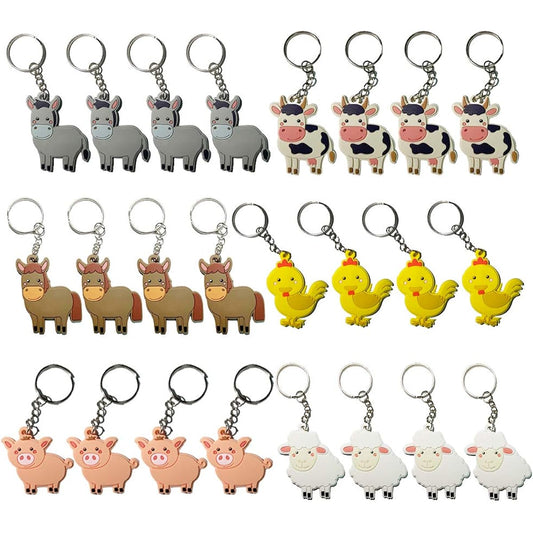 24 Pack Farm Animal Keychains Farm Theme Birthday Party Favors Gifts for Kids