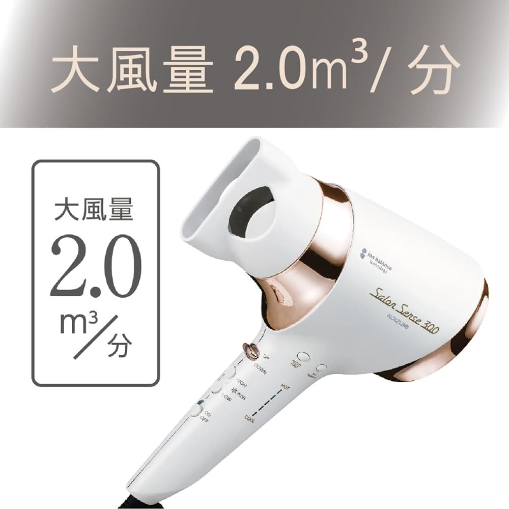Koizumi Hair Dryer Ion Balance Salon Sense 300 Automatic Hot/Cold Switching White KHD-9940/W
