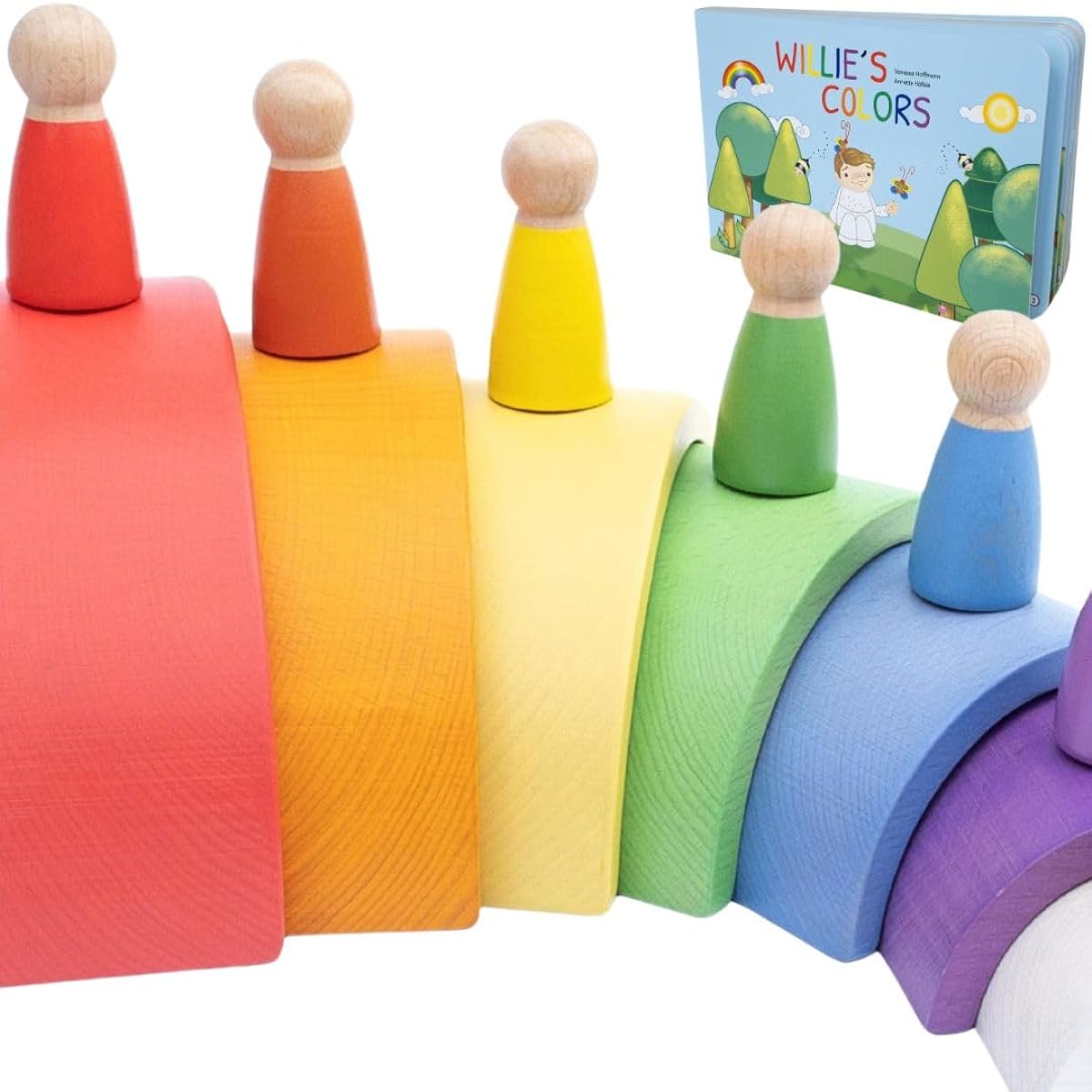 Extasticks European Montessori Nesting Rainbow Open End Wooden Stacking Toys for 3 Year Olds with 16 Pieces