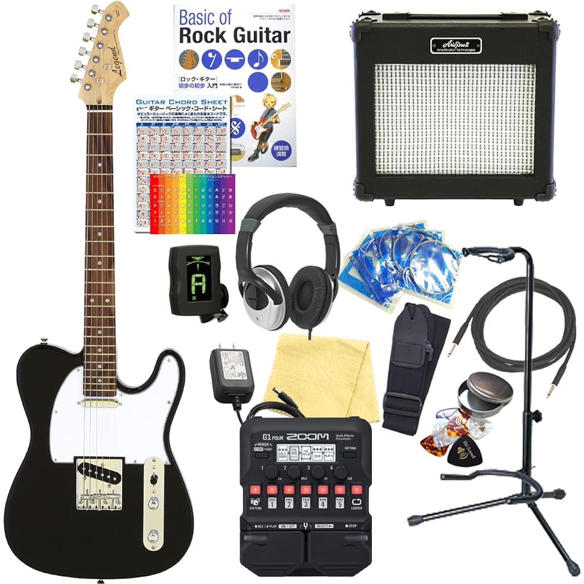 Electric Guitar Beginner Set Telecaster Type 18-piece Set Legend LTE-Z BK/R [ZOOM G1Four Multi-Effects Included]