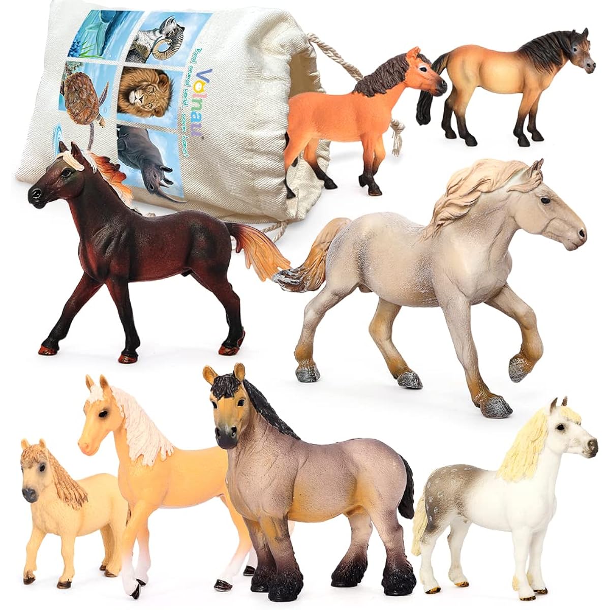 Volnau 8pcs Horse Toy Figures Animal Farm Figures for Toddlers Kids Christmas Birthday Gifts Plastic Preschool Pack