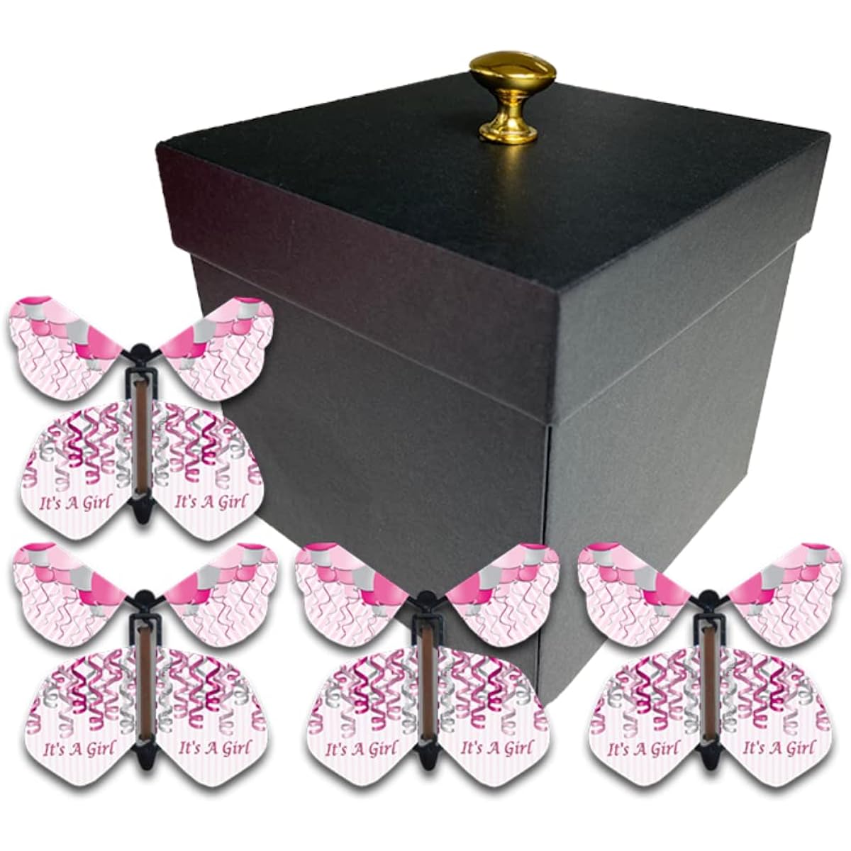 BUTTERFLYERS! Black Explosion Butterfly Box Gender Reveal Flying Butterflies (It's A Girl! Flying Butterfly x 4)