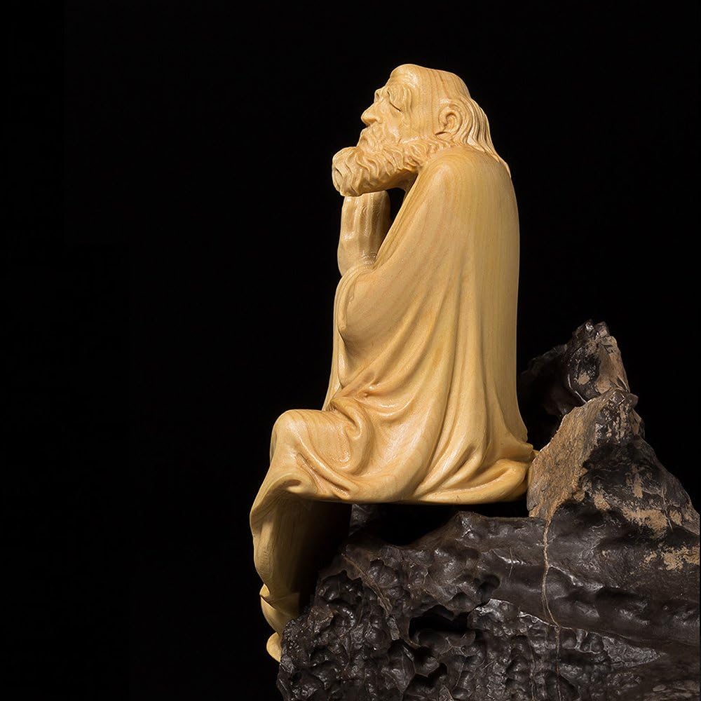[Hanano] Dharma Daishi Seated Statue, High Quality Natural Boxwood Carved Dharma Wooden Statue, Wooden Buddha Statue, Buddhist Art, Daruma Bodhi Dharma, Dharma, Founder of Chinese Zen Buddhism, Zazen,