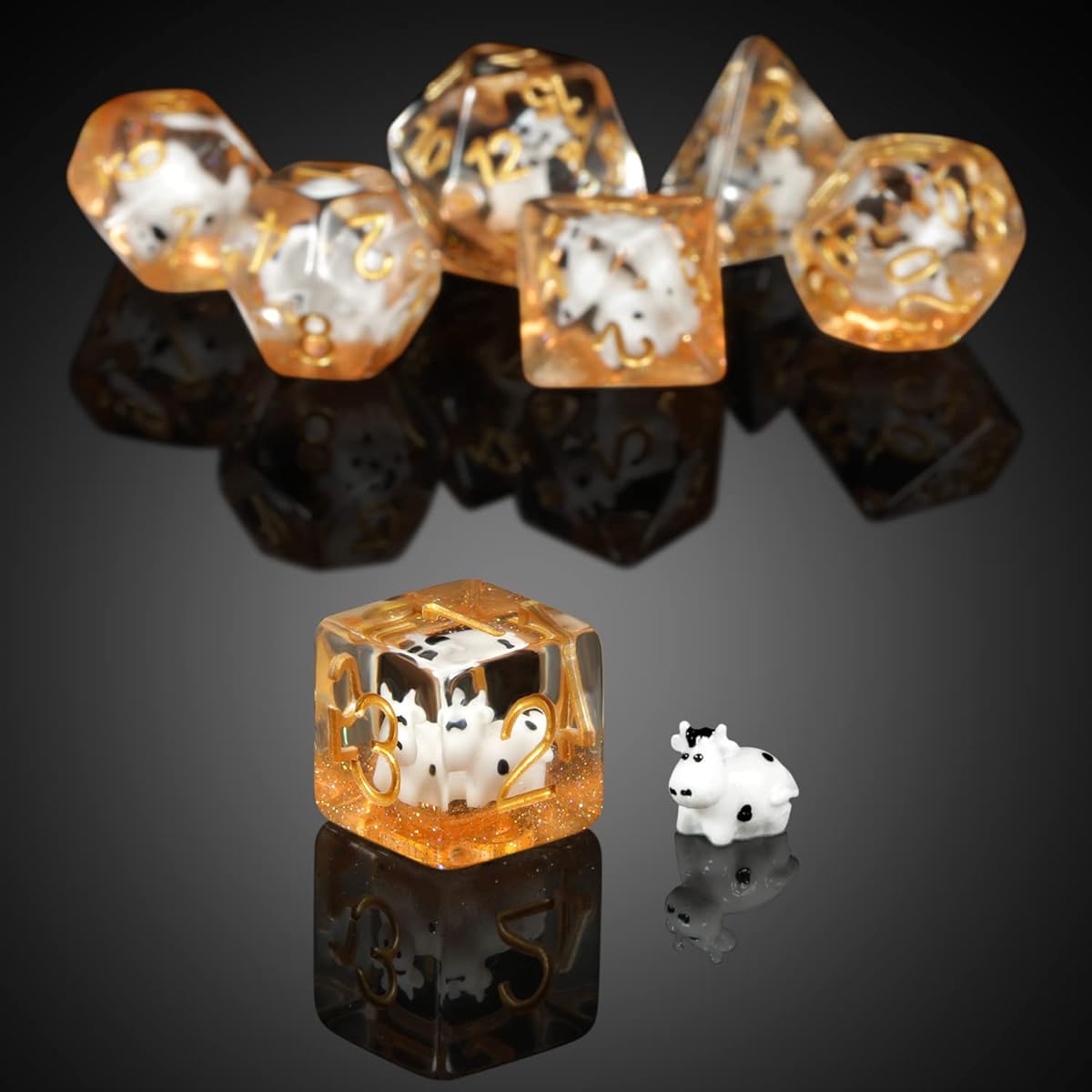 Cow DND Dice 7 Resin D&D Dice with Velvet Bag for Dungeons & Dragons Role Playing Game Tabletop Game (Cow)