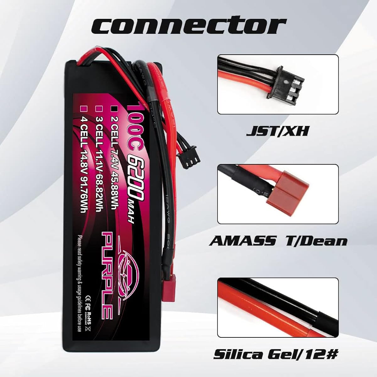 CNHL 6200mAh 2S Lipo Battery 100C 7.4V Hard Case Battery with Deans T Plug for RC Car Truck Boat Truggy (2 Pack)
