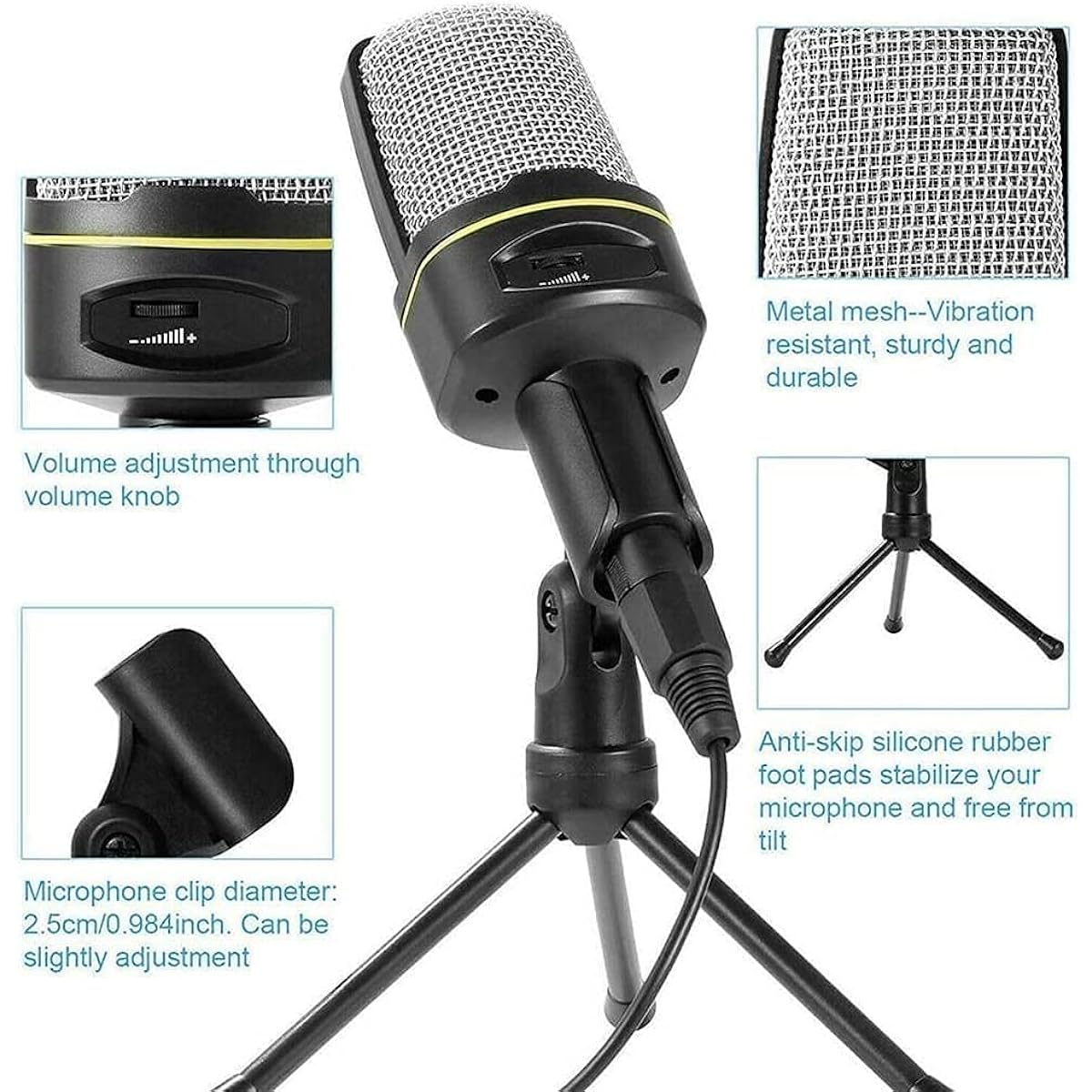 Microphone Condenser Computer PC Mic Plug Play Gaming Microphones for Podcast Singing