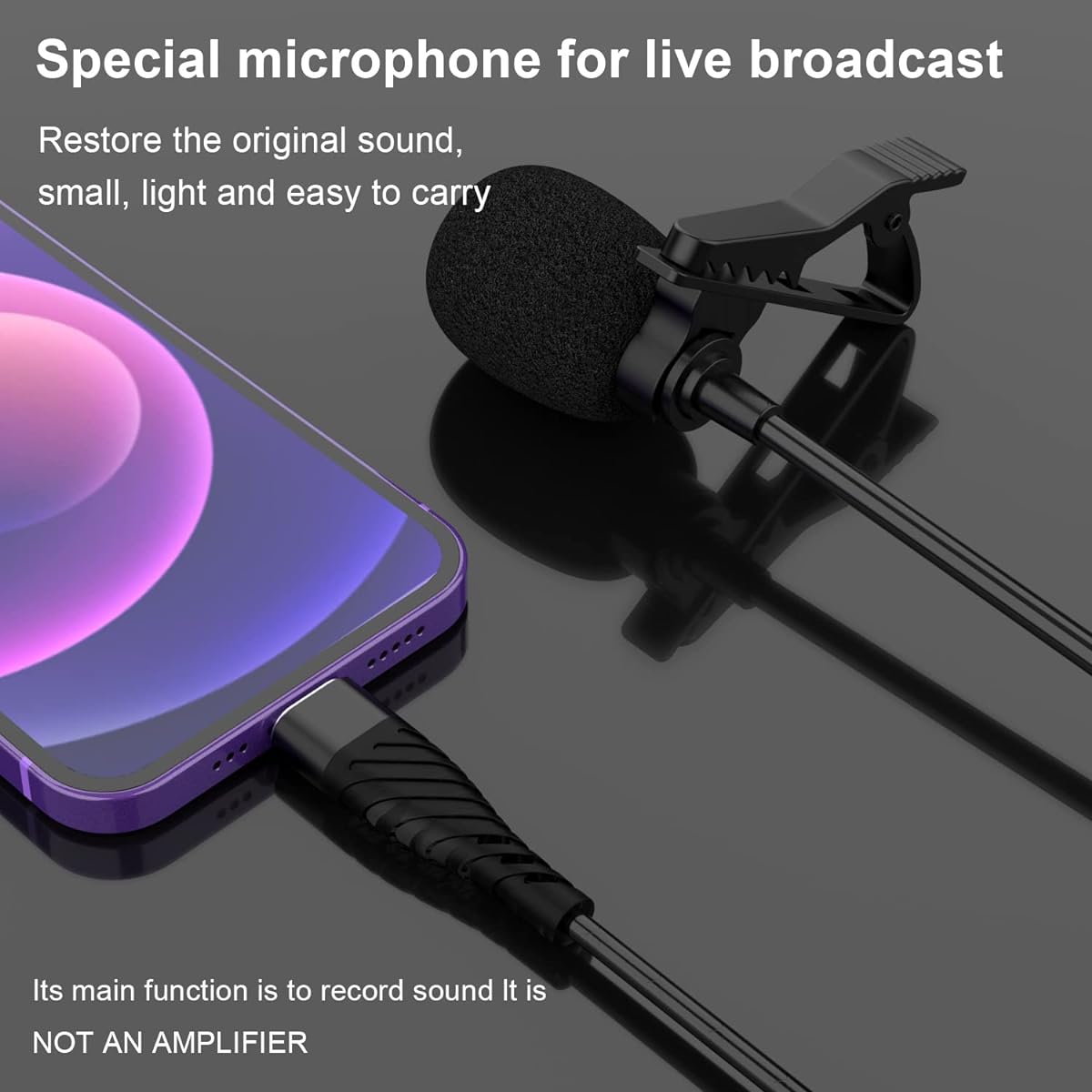 iPhone Lavalier Lapel Microphone Omnidirectional Microphone iPad iPod Condenser Microphone for iPhone Audio & Video Recording, YouTube, Interviews, Podcasts (9.8ft)