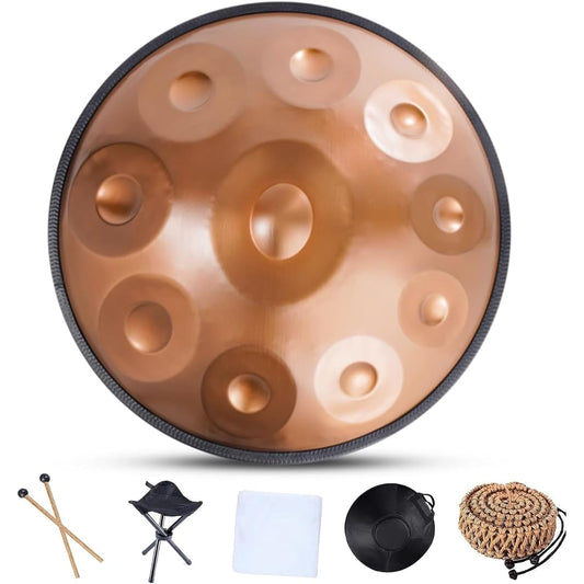 Handpan Drum 10 Notes 58cm D Minor 432Hz 440Hz Steel Drum for Adults Entertainment Music Education (Color: Gold, Size: 432Hz)