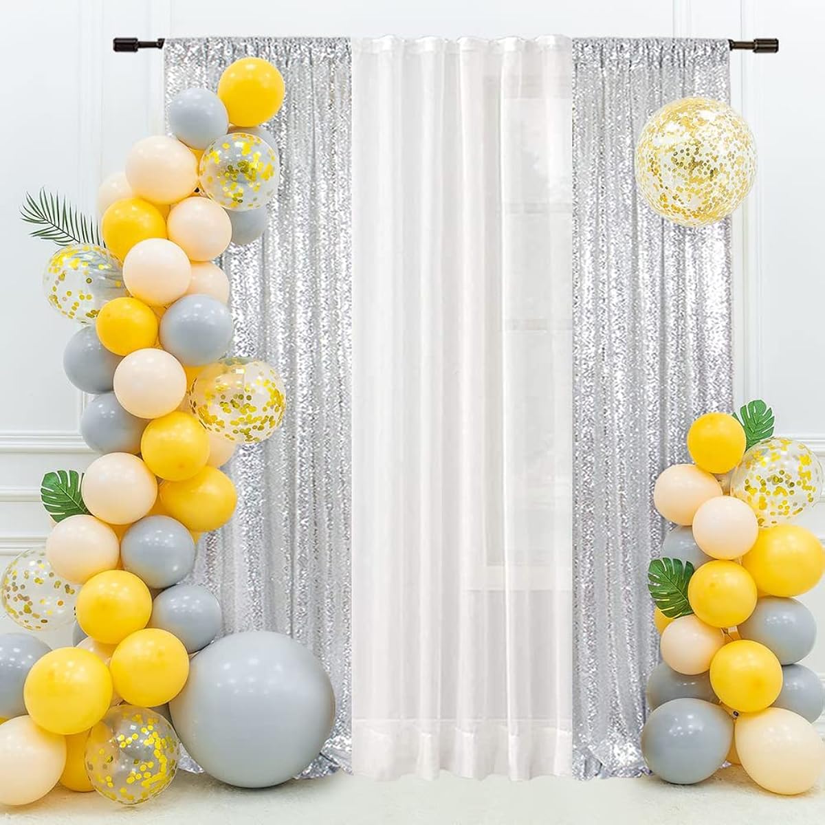 Eternal Beauty Silver Sequin Backdrop Curtains for Wedding Party Decorations,Sequin Christmas Backdrop Curtains (2 Pack, 2 x 8 Feet, Silver)