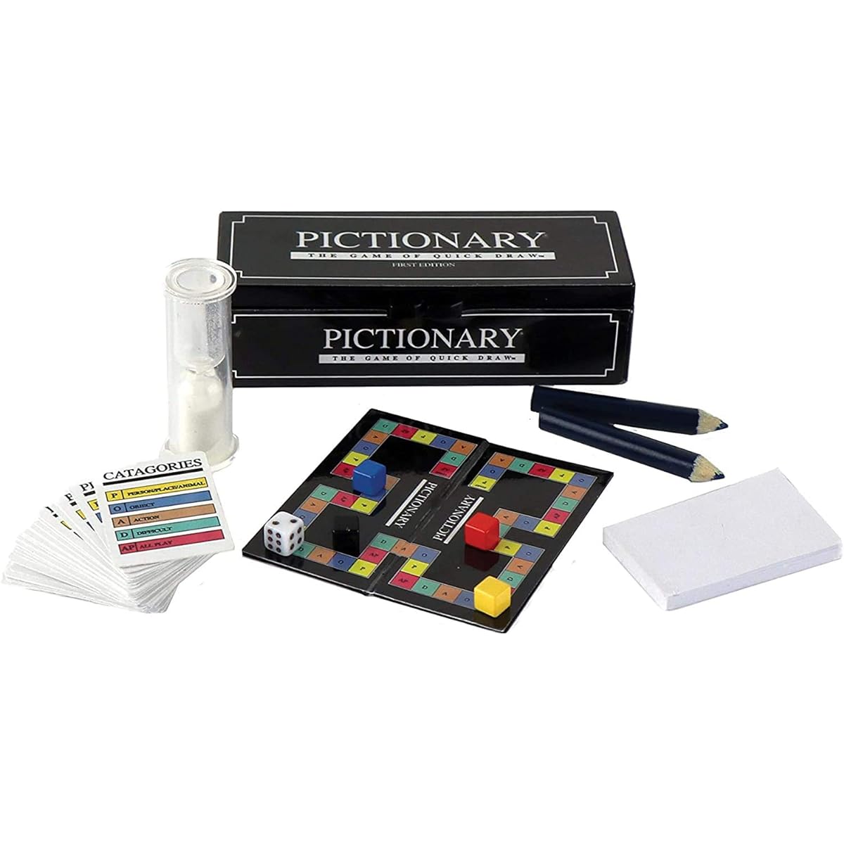 World's Smallest Classic Games - Pictionary - Scrabble - Miniature Playing Cards - Bundle Gift Set 3 Miniature Games