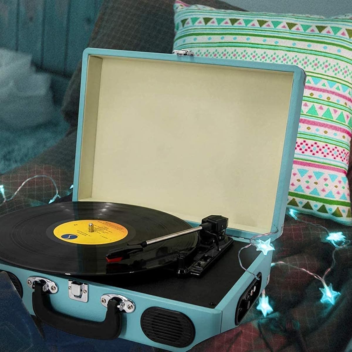 Record Player, VINYL MUSIC ON Vinyl Turntable, 2 Built-in Speakers, 3 Speed Portable Vinyl Player, RCA Output, AUX Input, Headphone Jack Recorder