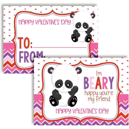 AmandaCreation "Very Happy You're My Friend" Panda Bear Themed Valentine's Day Card - Gift for Friends and Classmates - 3.5" x 5" 30 Fill-in Cards - No Envelopes
