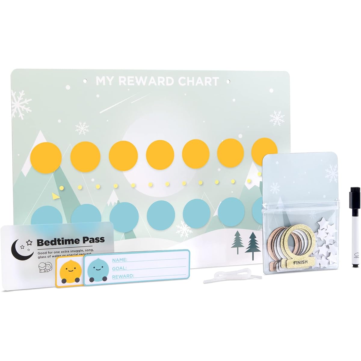 Magnetic Star Reward and Behavior Chart for Sleep Training Multiple Kids Toddlers Children (with Goodnight Pass)