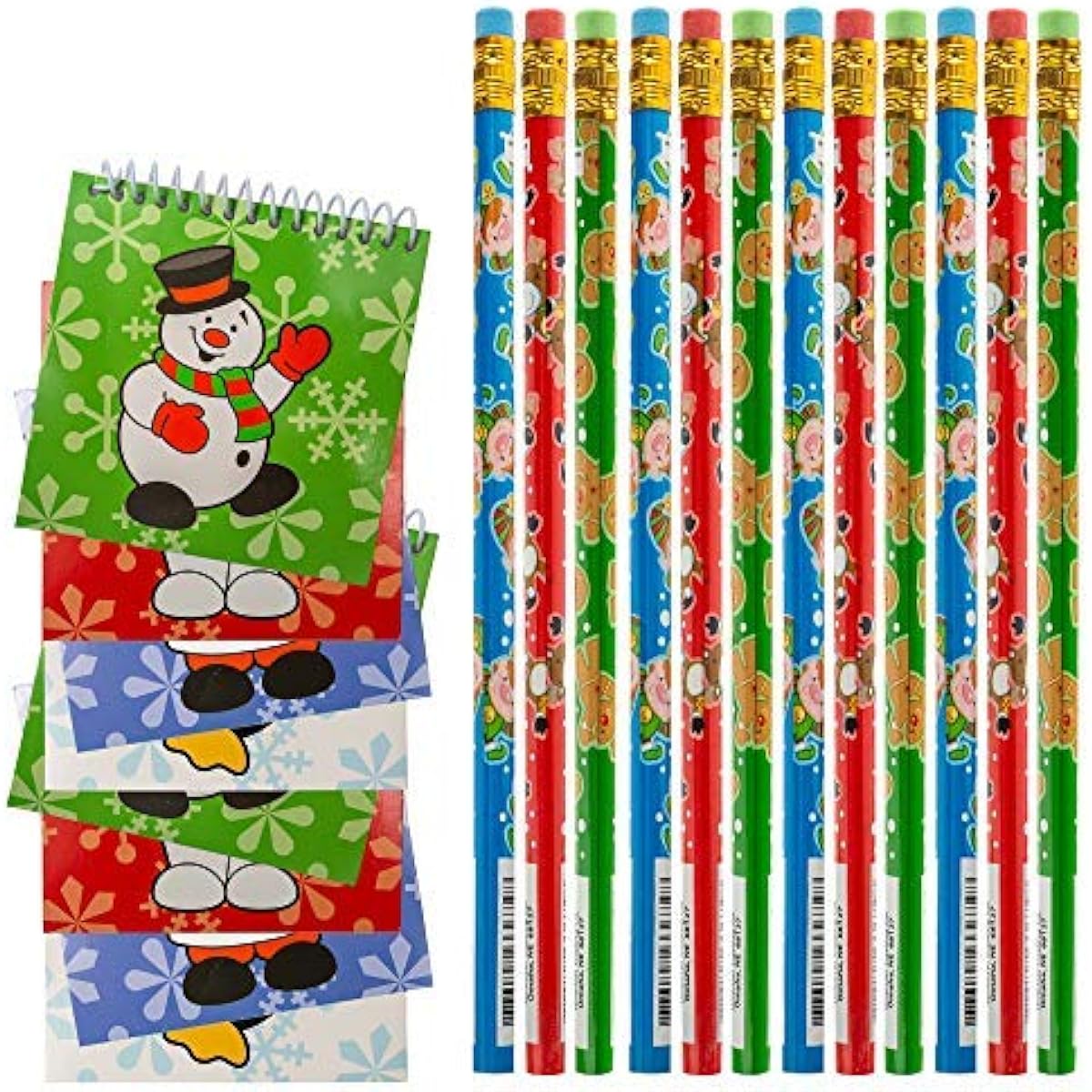 FAVONIR 24pcs Christmas Party Favor Stuffers, Holiday Theme with 12 Notepads and 12 Pencils, Goody Bag Assortment, Kids Activities and Fun Rewards