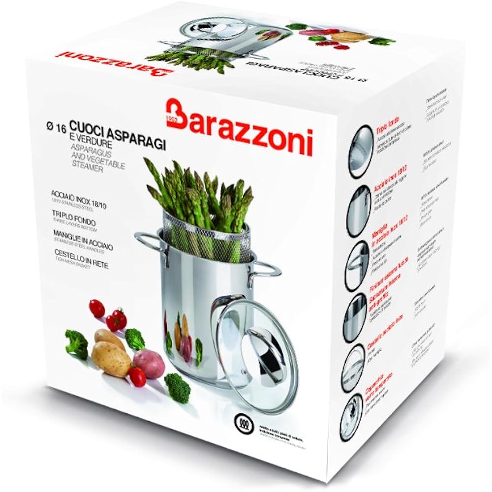 Barazzoni Double Handed Pot Stainless Steel ∅16 x H27.5cm Asparagus/Vegetable/Pasta Steamer 487051016
