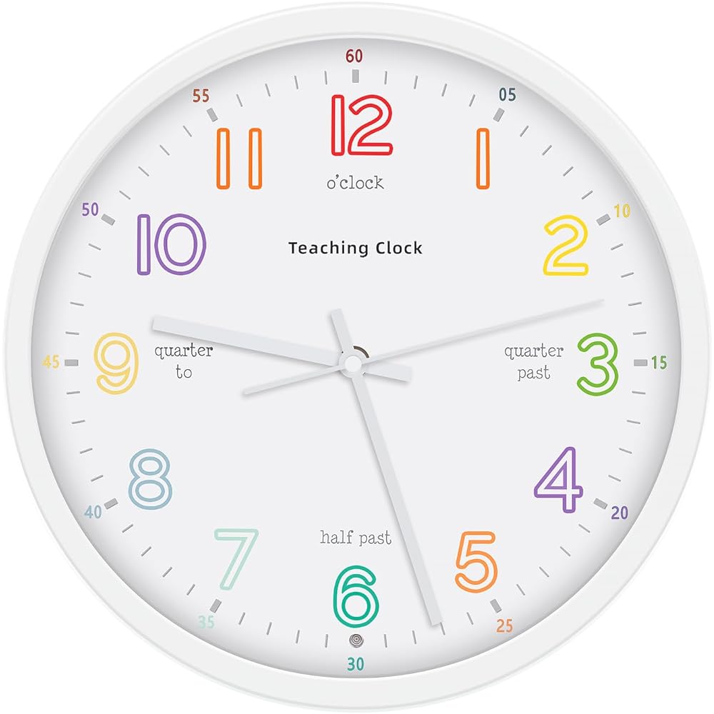 Wall Clock, Luminous, Educational Clock, Dome Glass, Wall Clock, Comes with Transparent Glass, Diameter 30cm, Battery Operated, Round, Quiet, Easy to Read, Clock that lights up automatically when it gets dark, Stylish, Continuous Second Hand, Bedroom, Ch