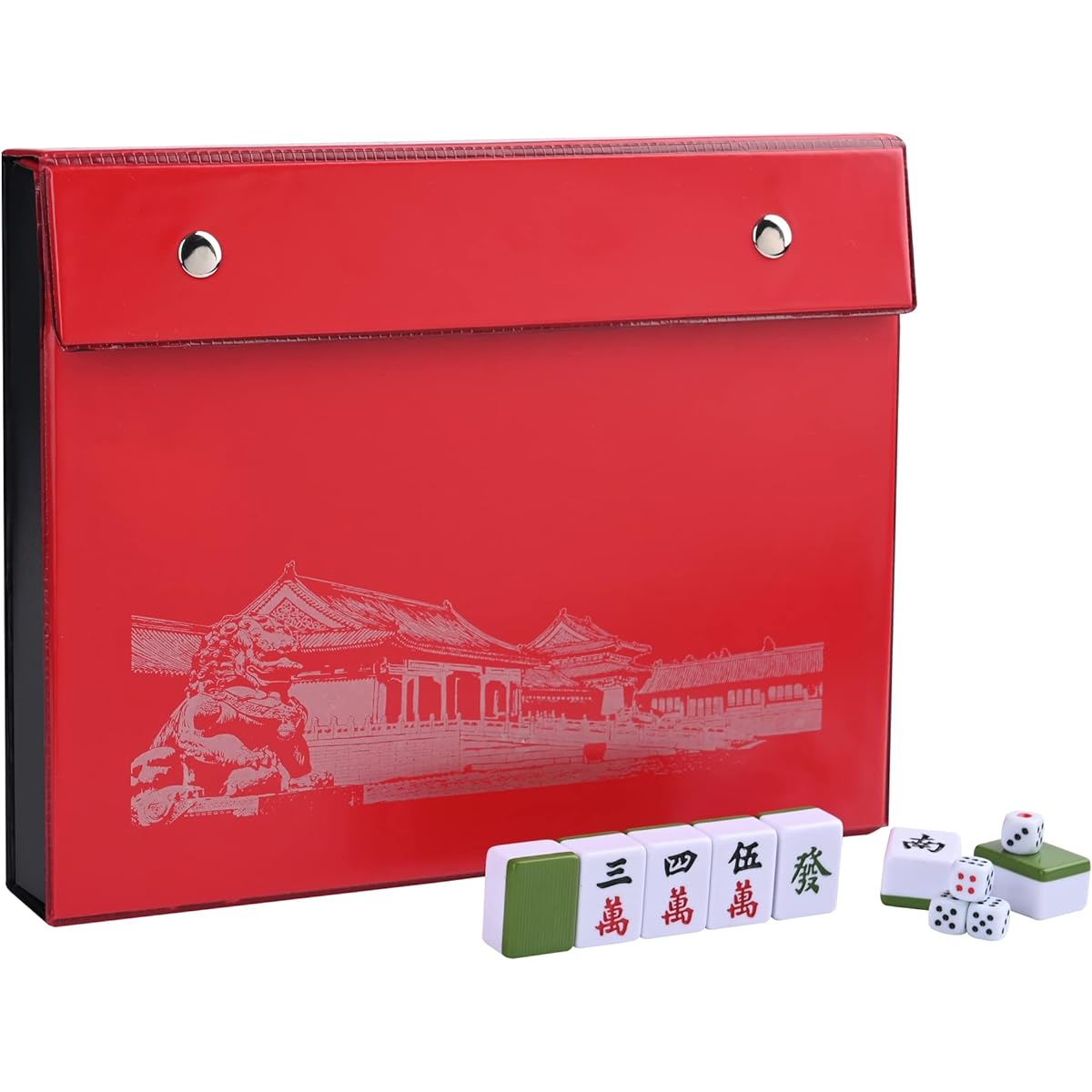 TWBTC 34mm Chinese Green Mahjong Set 144+2 Melamine Tiles 1.3 inch Tiles with Portable Carry Travel Box Mahjong Game Set - (Chinese Mahjong)