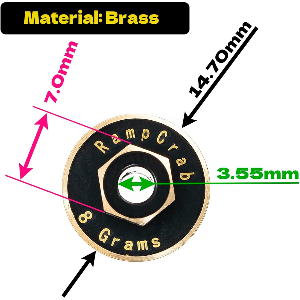 RampCrab Brass Heavy Combiner Wheel Hub Hex + 6mm Adapter for TRX4M Hub Extender for 4WD Unlimited Trail Buggy 1/18 RC Car Upgrade Parts 4x Hub Extenders 4x Red Aluminum Nuts