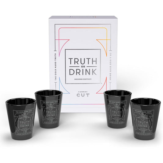 Truth or Drink: Second Edition + 2 Shot Glasses - Hydrating Game by Cut Games - Newly Updated Hilarious and Funny Questions Just Answer Out Loud - Great for Adult Game Night