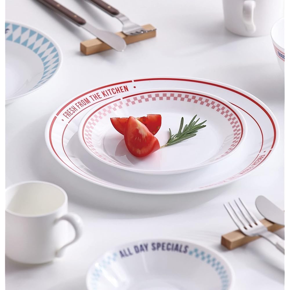 PYREX Milk Glass Meal Bowl 21cm Dish Plate Unbreakable Lightweight Microwave Safe Dishwasher Safe Tempered Glass Good Food Diner PXMK-MB85-GFD/JP Set of 6 CP-1868