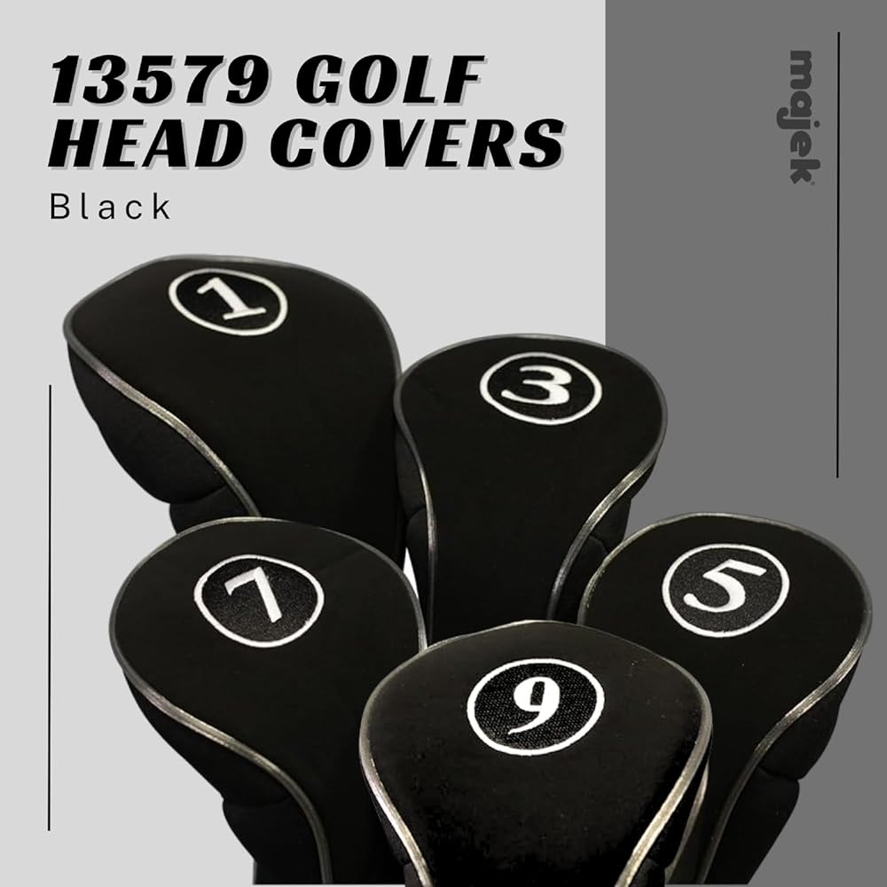 Black Golf Fastener Headcover Driver 1 3 5 7 9 Fairway Wood Headcover Metal Neoprene Traditional Plain Protective Cover Fits All Fairway Clubs