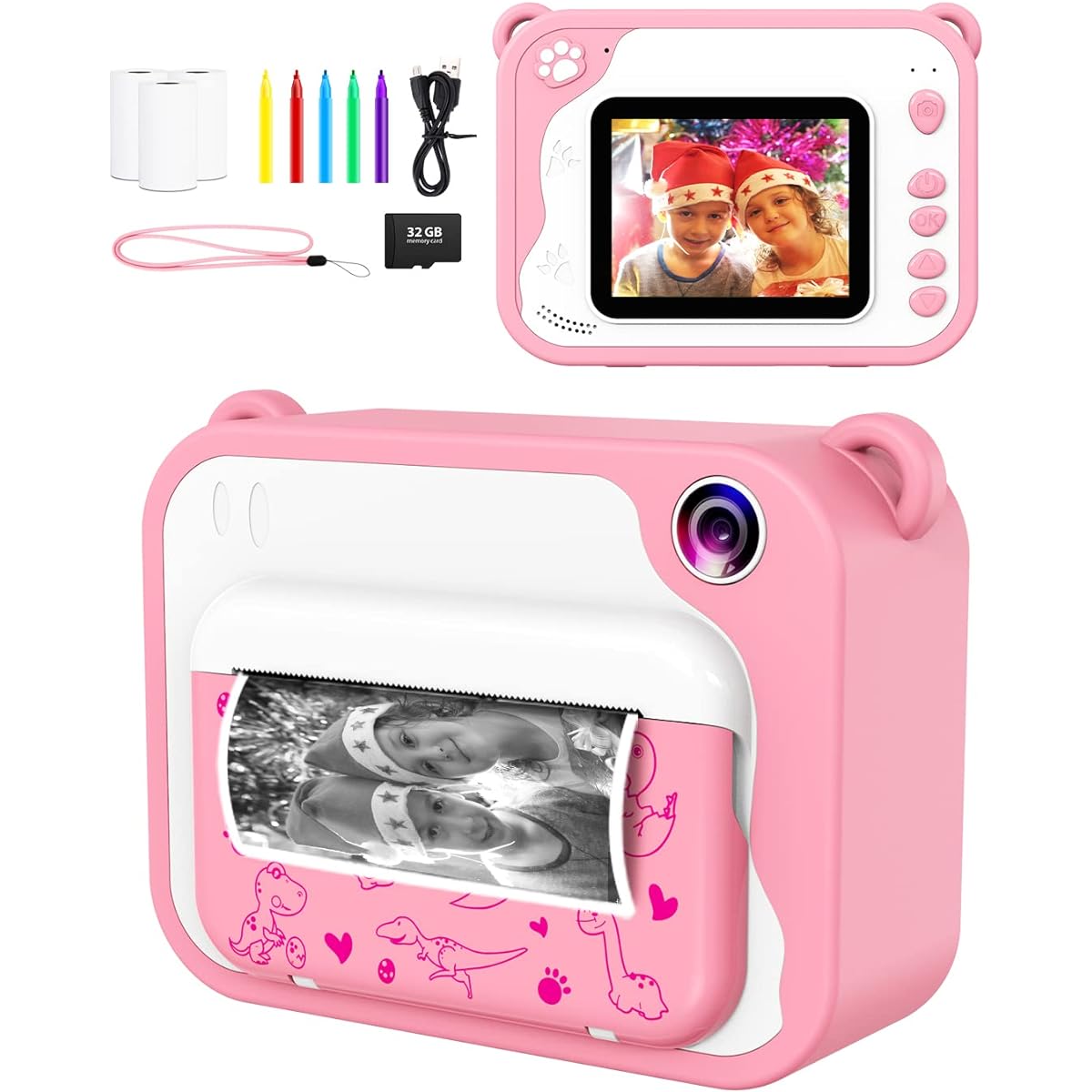 Print Camera for Kids, Kids Camera, Toy Camera, Cash Register Roll Paper Print, Print Instant Camera, 40MP 1080p 2.4" Screen Video Camera, Digital Camera for Kids with 32GB Memory Card, 3 Volume Print Paper, 5 Color Brush Pencil Gift