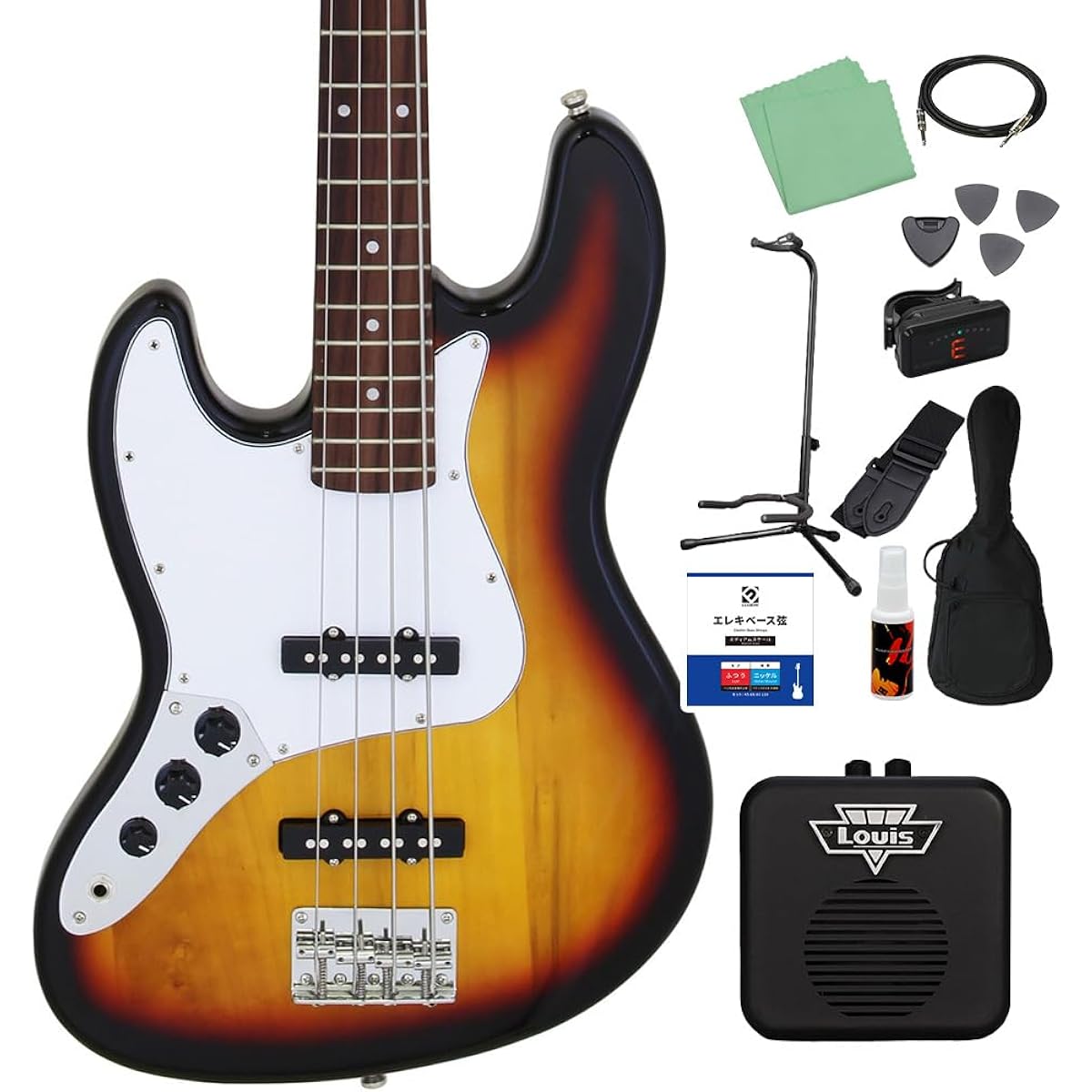 LEGEND LJB-Z L/H 3 Tone Sunburst Bass Beginner 12-piece Set [With Mini Amplifier] Jazz Bass Type Left Hand Legend