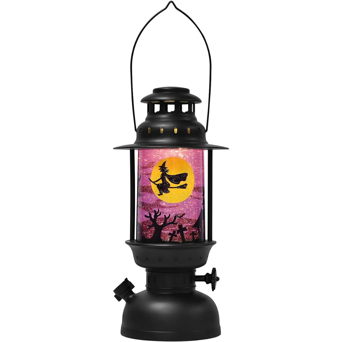 Lvydec Halloween Snow Globe Lantern with Lights Battery Operated Swirl Water Glitter Globe Lantern for Holiday Home Decorations (Purple)