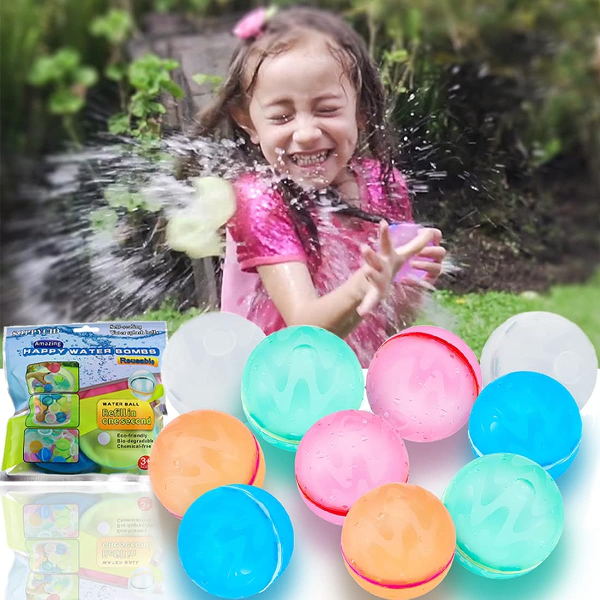 Reusable Water Balloons for Kids and Adults, Quick Fill Silica Gel Water Balls Impact Open Summer Splash Party Easy Fast Fun Outdoor Backyard Water Bombs Splash Balls for Swimming Pool (18 Balls)