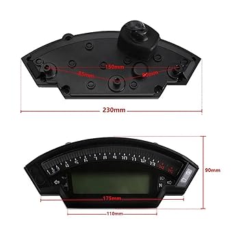 LED Indicator Odometer Fits 1 2 4 Cylinder Engine 199km/h Speedometer LCD Digital Dashboard Odometer 6 Gear Motorcycle 15000RPM Rev Counter (Color : Gauge and Sensor)