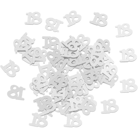 AMOSFUN 1200 Sheets No. 18 Sequin Confetti Plastic Confetti for 18th Birthday Party Anniversary Decoration (Silver)