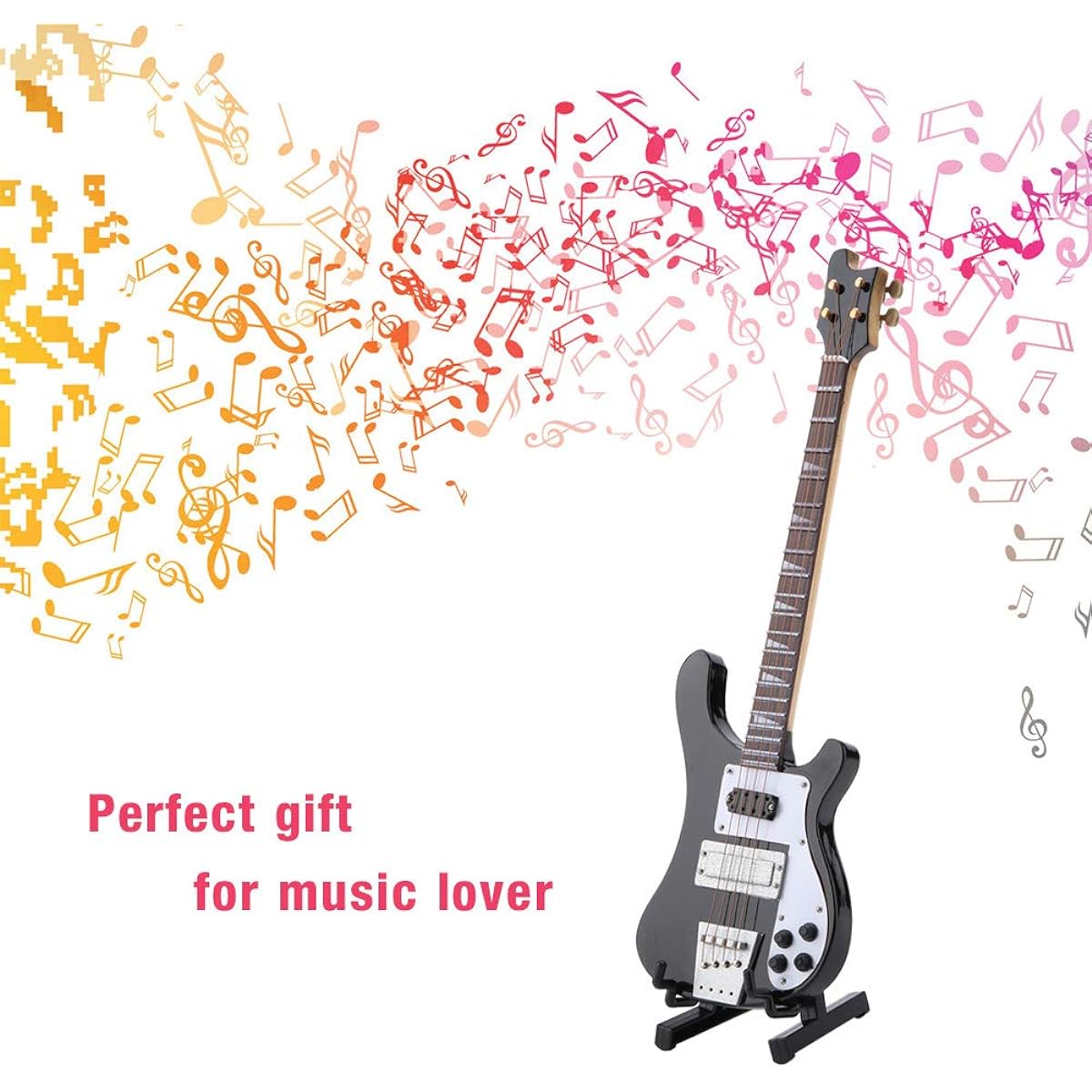HURRISE Miniature Bass Miniature Musical Instrument Resistant Miniature Guitar Musical Model Elegant Home Office Decoration