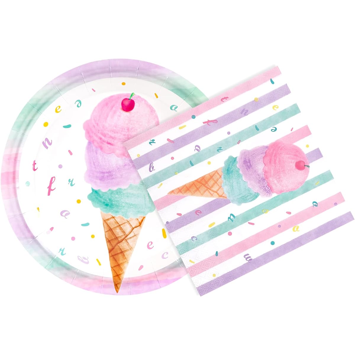 WERNNSAI Ice Cream Party Plates and Napkins for 50-100 Guests Pink Sweet Ice Cream Themed Party Supplies for Girls Birthday Baby Shower Pool Summer Celebration Dinner Picnic Party Tableware