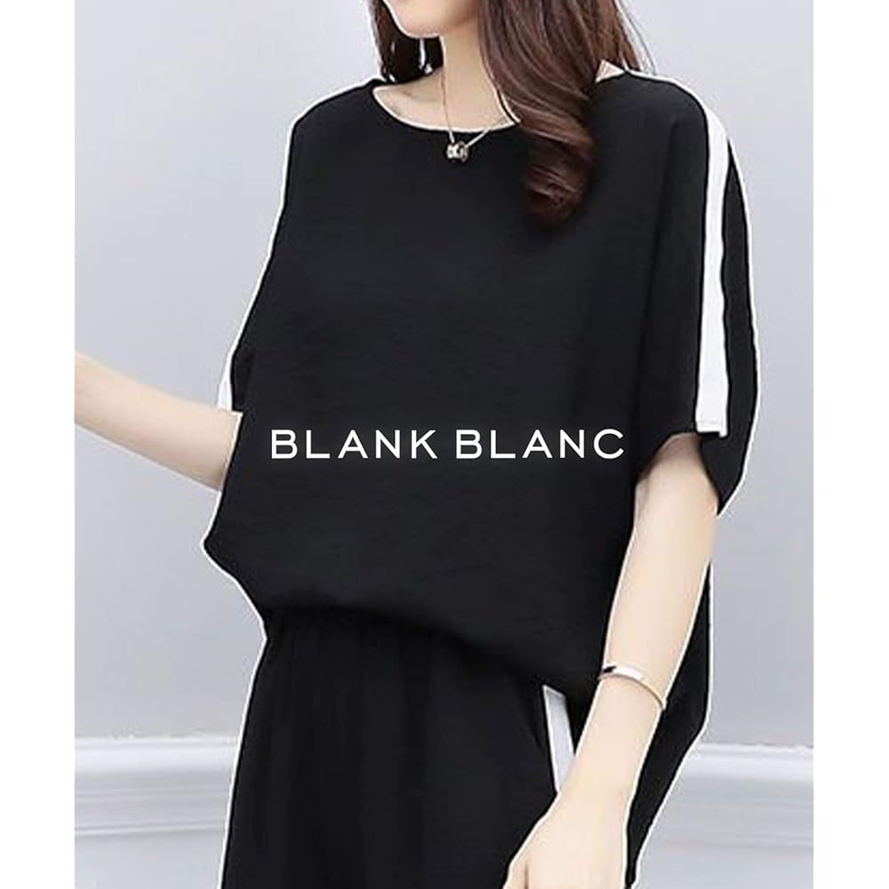 [BLANK BLANC] Top and bottom set, cut and sew pants, line, women's room wear, everyday wear, spring, summer, fall, B16