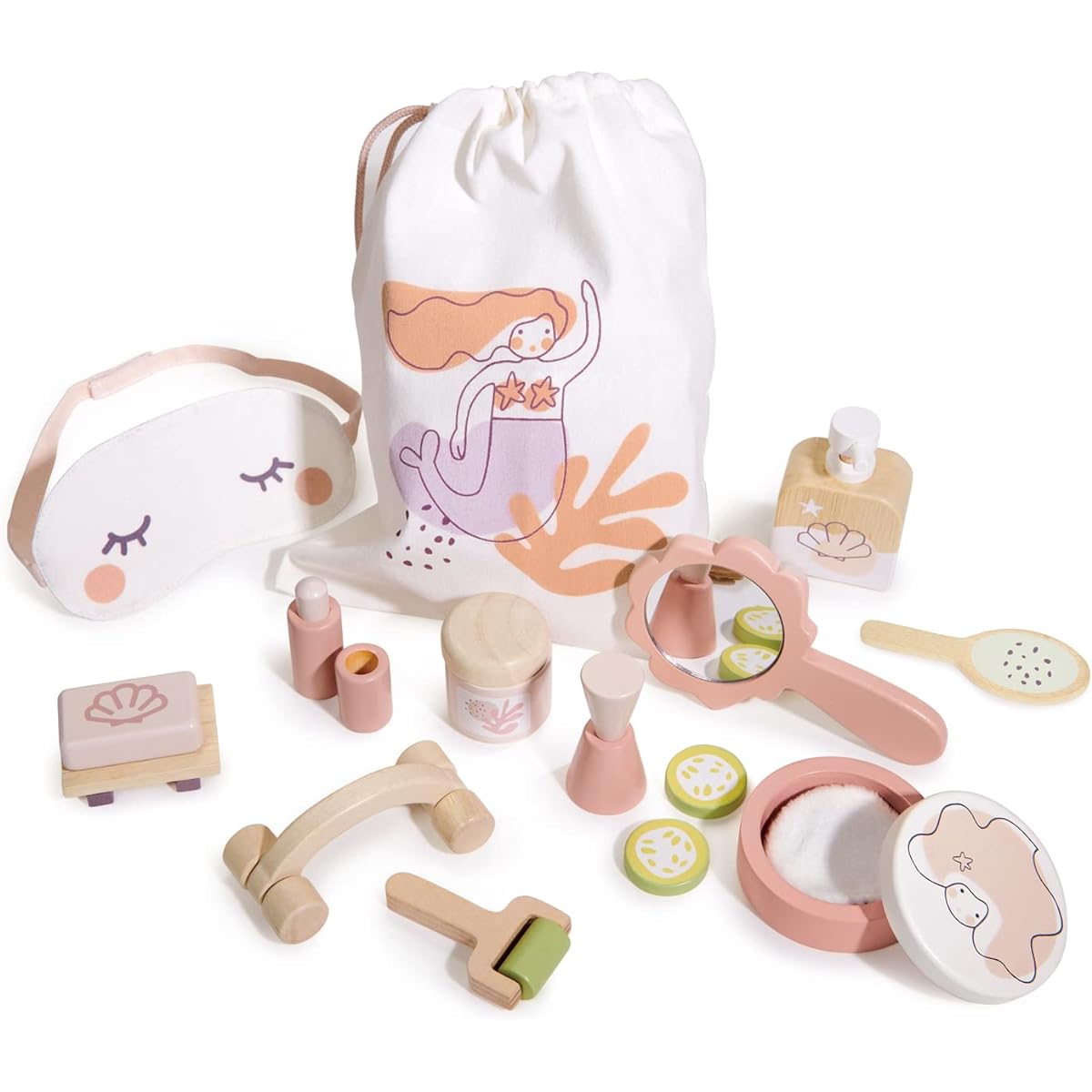 Tender Leaf Toys - Spa Retreat Set - 20 Piece Pretend Play Wooden Pamper Set with Drawstring Bag - Develops Social and Language Skills - Ages 3+