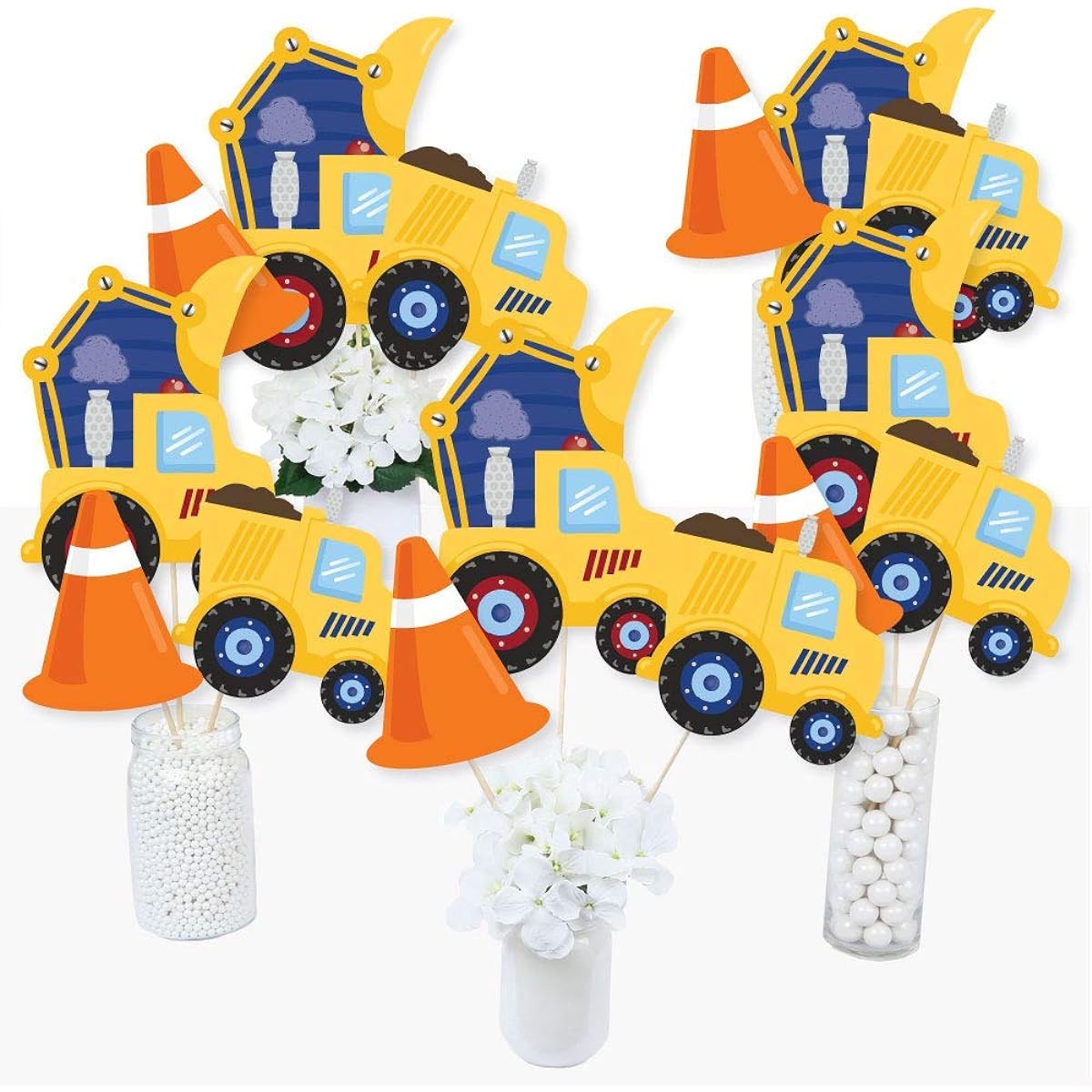 Construction Trucks - Baby Shower or Birthday Party Centerpiece Sticks - Table Toppers - Set of 15