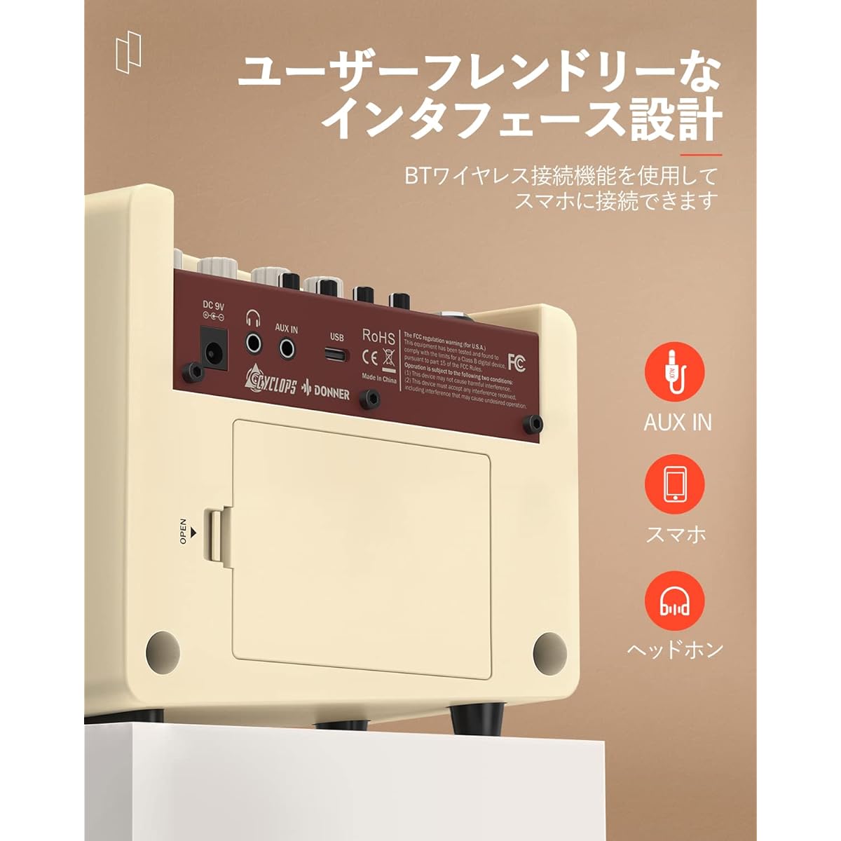 Donner Mini Guitar Amplifier, 5W, 7 Amp Models, Modeling Amplifier, Compact, 40 Drum Machine Types, Delay, Reverb, Built-in Effects, Wireless Connection, Battery Powered, Headphone and AUX IN Terminal, Home Practice