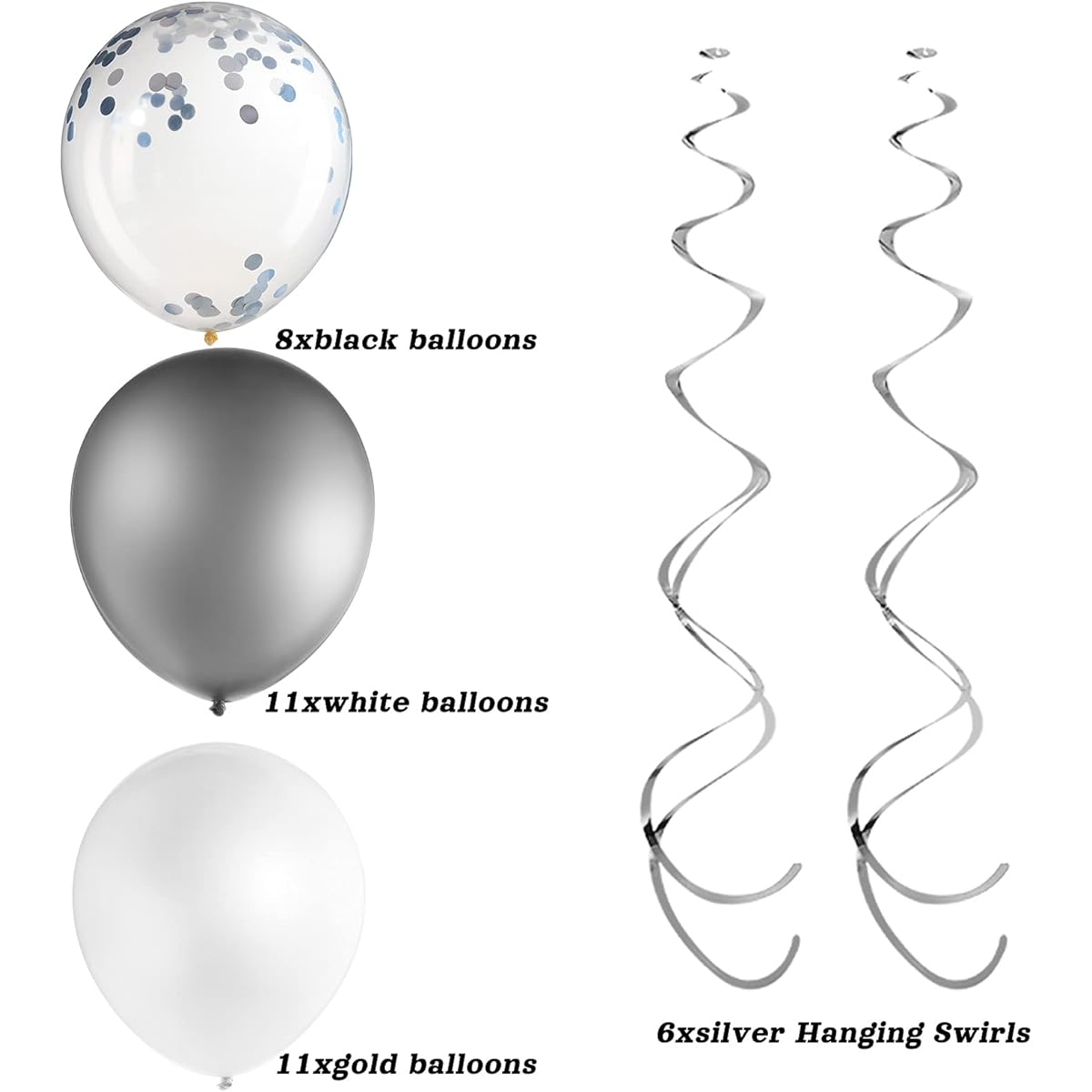 38 Pieces Happy Birthday Party Decorations Black Silver Birthday Backdrop Photo Banner White Silver Latex Balloons Birthday Banner Men Women Anniversary Party Supplies 72.8 x 43.3 inches