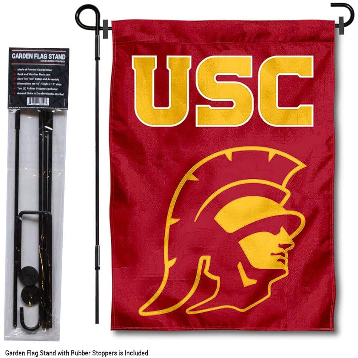 College Flags & Banners Co. USC Trojan Horse Head Garden Flag with Stand Holder
