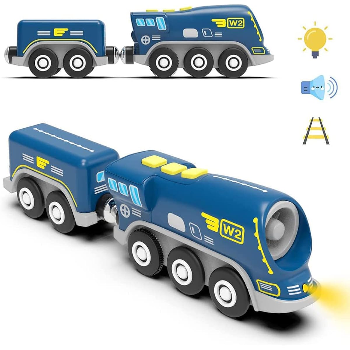 HYPERLIVING Battery Operated Action Locomotive Train (Magnetic Connection) - Powerful Engine Bullet Train Compatible with Thomas Brio Chuggington Wooden Train Tracks - Toy Car for Toddlers