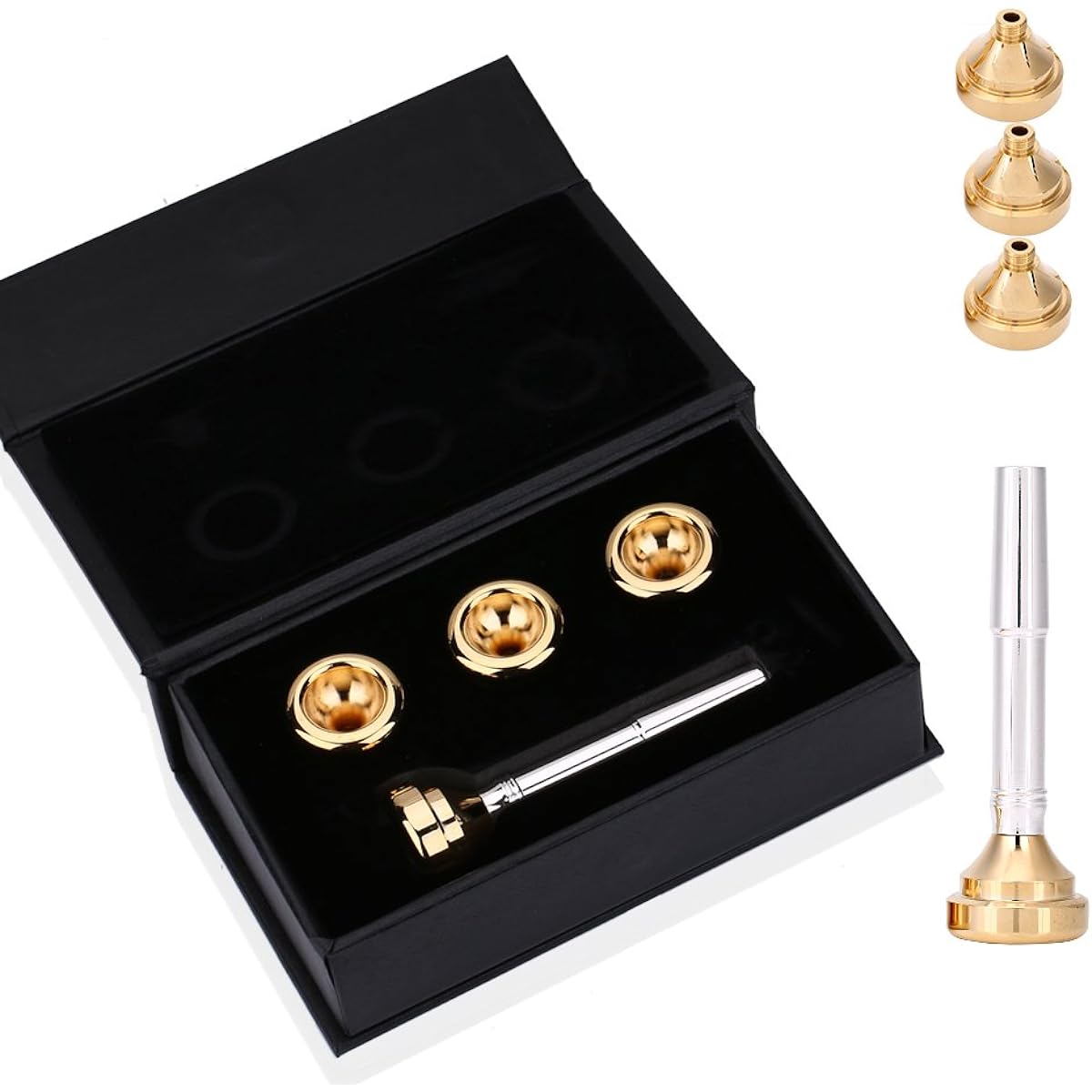 Brass Trumpet Mouthpiece Mouth Set with 1 1/2 C 3 C 5 C 7 C Gold Plated Mouthpiece Kit