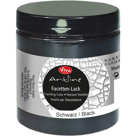 Viva Decor FACET Paint (Black, 8.7 fl oz) 250ml - Water-Based Crackle Paint for Vintage & Antique Effects, Versatile Colors to Choose From, Perfect for Glass, Ceramic, and More