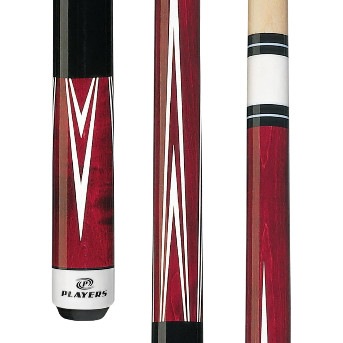 Players C-801 Classic Crimson Birdseye Maple White Outline Point Cue