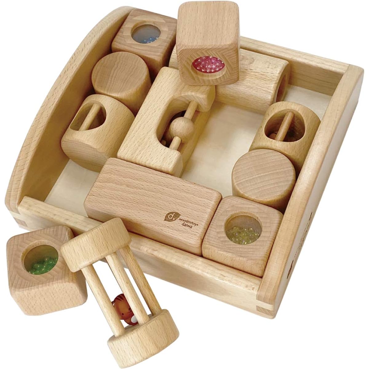 Wooden toy guide Squirrel forest sound collection 4.5cm base scale 13 pieces Building blocks with all different mechanisms and sounds Natural paint specification Building blocks Baby 6 months 0 years 1 year old Gifts Christmas Birthdays Baby gifts