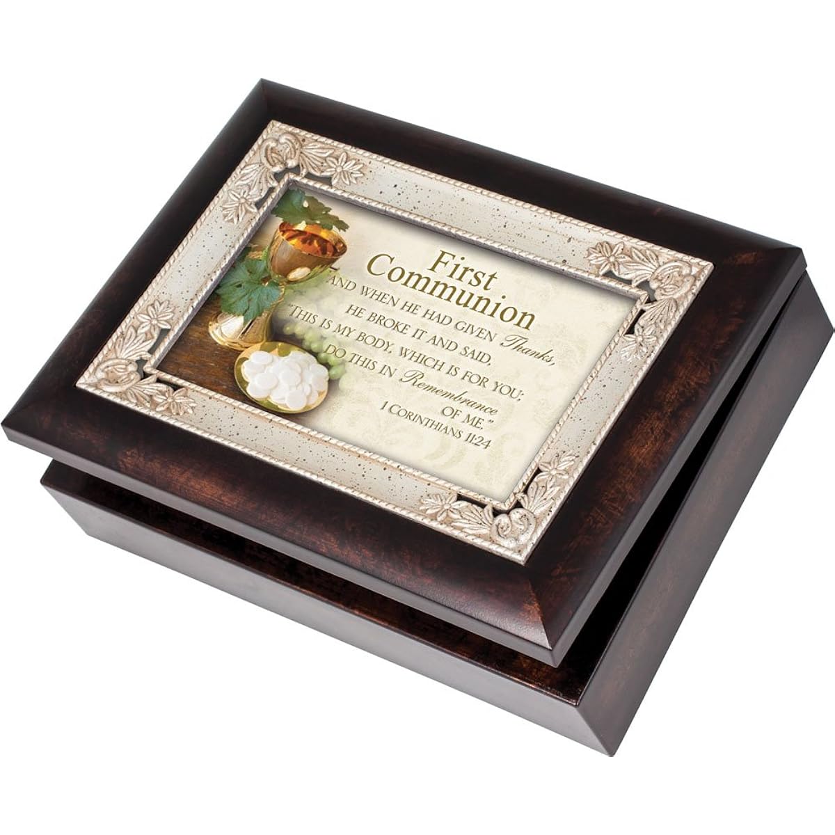 Cottage Garden First Communion Burlwood With Silver Inlay Italian Style Music Box / Jewelry Box Plays How Great Thou Art by Cottage Garden [並行輸入品]